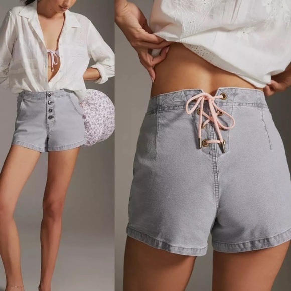 Pilcro x Anthropologie Wide-Leg Sailor Lace Up Shorts In Gray Women's Size 25 - Picture 1 of 8